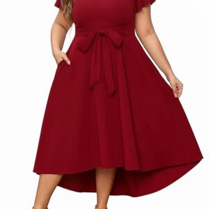 C4D Women Plus Size V-Neck High-Low Maxi Maxi Gown Dress