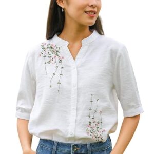 LITZO Shirts for Women – Korean Style Long Sleeve Oversized Button Down | Plus Size Workwear Top for Office & Casual Wear (L-98-101)