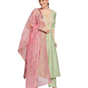 Myx Women's Embroidered Anarkali Kurta Set with Organza Dupatta (Available in Plus Sizes)